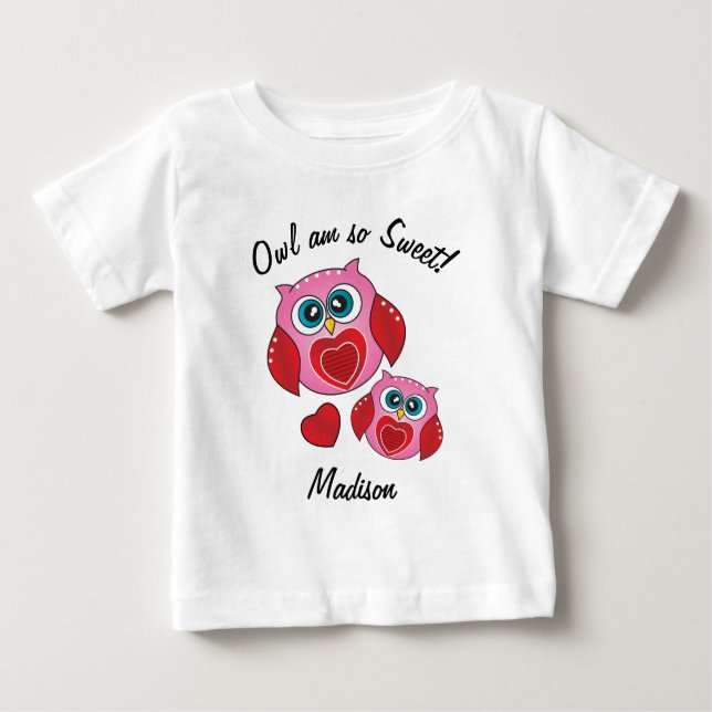 Süße Valentinsgruß-Eulen Baby T-shirt (Vorderseite)