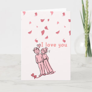 Süße Valentinskarte mit verliebtem Paar & Blütenbl Karte
