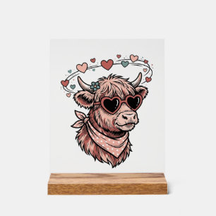 Süße Valentinskuh Vintage Gravur Herzbrille Acrylschild