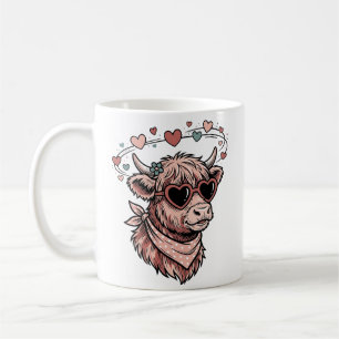 Süße Valentinskuh Vintage Gravur Herzbrille Kaffeetasse