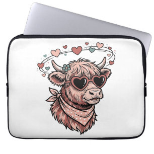 Süße Valentinskuh Vintage Gravur Herzbrille Laptopschutzhülle