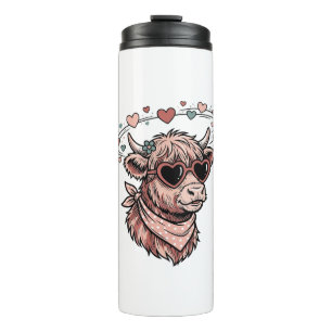 Süße Valentinskuh Vintage Gravur Herzbrille Thermosbecher