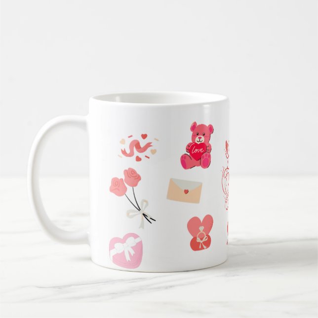 Süße Valentinstag-Doodle-Muster-Tasse Kaffeetasse (Links)