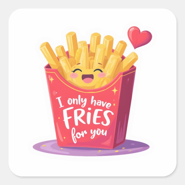 Süße Valentinstag-Fritten-Pun Quadratischer Aufkleber (Vorderseite)