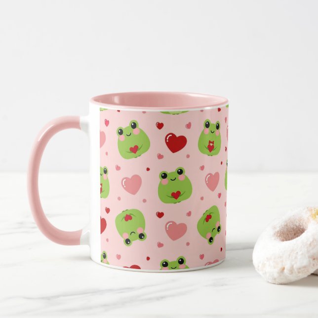 Süße Valentinstag-Frösche Rosa Kaffeetasse (Mit Donut)