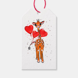 Süße Valentinstag-Giraffe mit Herzballons Geschenkanhänger