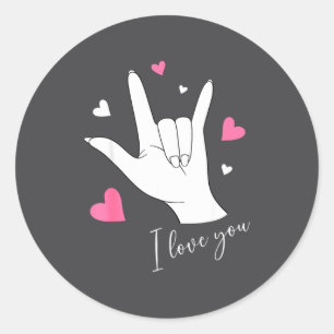 Süße Valentinstag-Herzen Ich liebe dich Handzeiche Runder Aufkleber