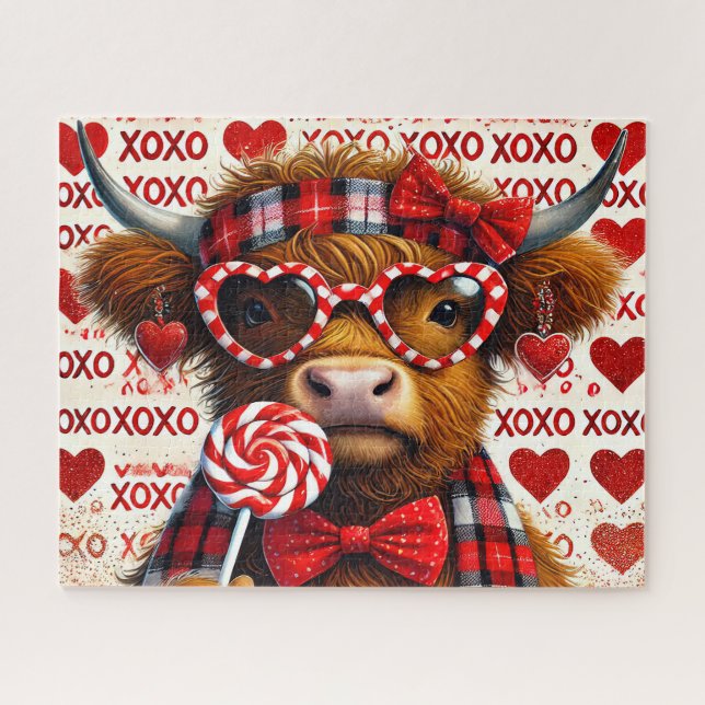 Süße Valentinstag-Hochlandkuh Puzzle (Horizontal)