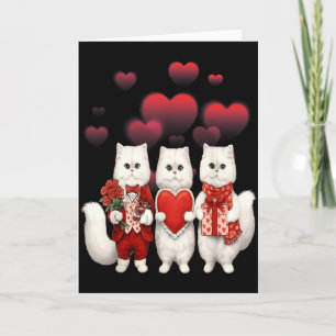 Süße Valentinstag-Katzen halten Herzen Romantische Karte