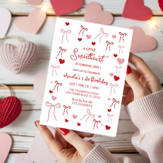 Süße Valentinstag Mädchen 1. Geburtstag Einladung