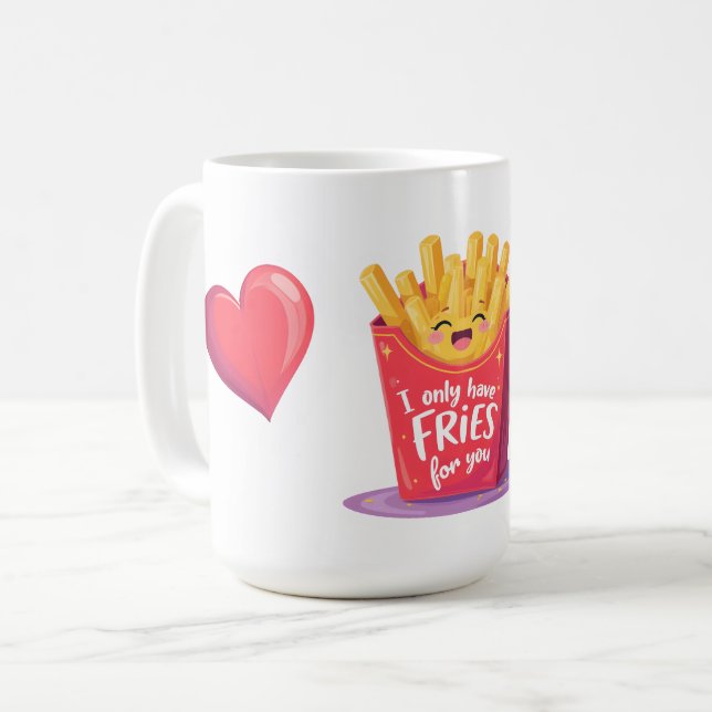 Süße Valentinstag-Pommes-Frites-Wortspiel Kaffeetasse (Vorderseite Links)