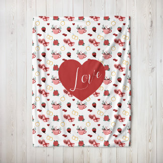 Süße Valentinstagsdecke mit einem roten Herzen Fleecedecke