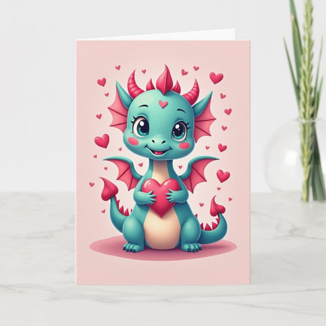 Süße Valentinstagskarte mit Drache Karte (Vorderseite)