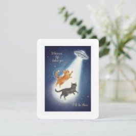 Süße Valentinstagskarte mit Katze und UFO romantis Feiertagskarte