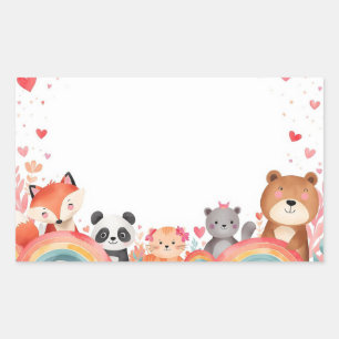 Süße Valentinsticker für Kinder   Cartoon-Tiere Rechteckiger Aufkleber