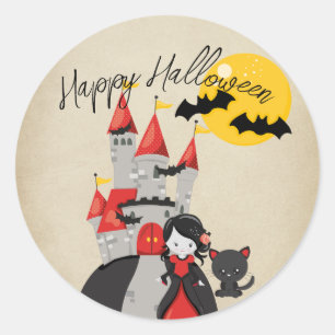 Süße Vampirgirl und verwunschenes Schloss Hallowee Runder Aufkleber