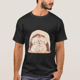 Süße verbundene Kätzchen umarmen sich unter einer T-Shirt