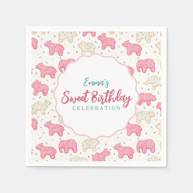 Süße veredelte Tierkekse Geburtstag Serviette (Vorderseite)