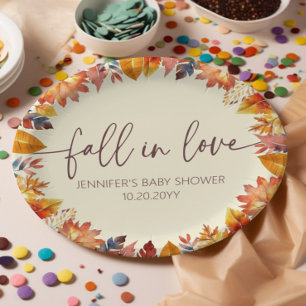 Süße Verlieb dich in das Herbstlaub Baby Shower Pappteller