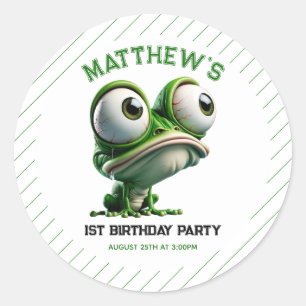 Süße Verrückte Frosch-Farm Thema 1. Geburtstag Runder Aufkleber