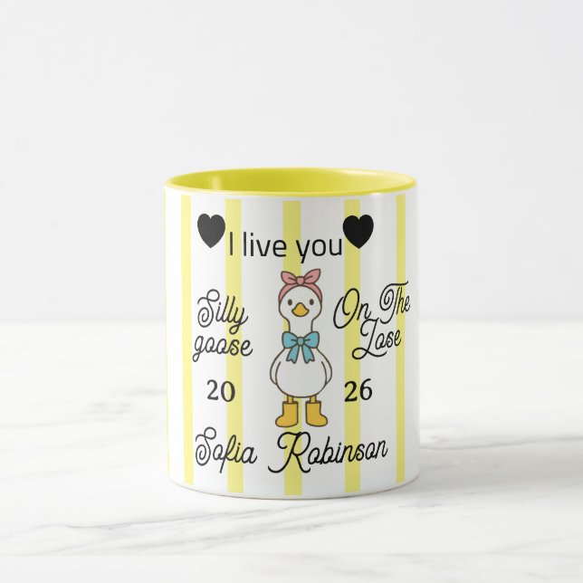 Süße verrückte Gans rosa Streifen personalisierte  Tasse (Zentrum)