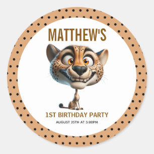Süße verrückte Gepard-Farm Thema 1. Geburtstag Runder Aufkleber