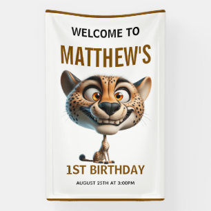 Süße verrückte Geparden-Farm-Thema 1. Geburtstag Banner