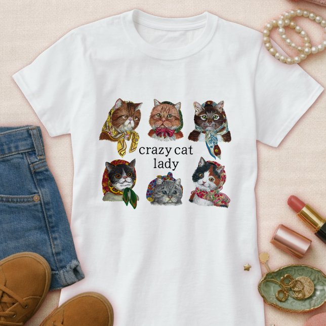 Süße verrückte Katzenlady – Lustiger Katzenliebhab T-Shirt (Von Creator hochgeladen)