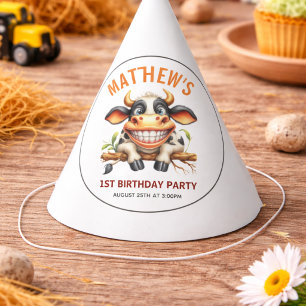 Süße verrückte Kuh Bauernhof Thema 1. Geburtstag Partyhütchen