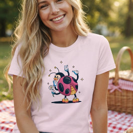 Süße verrückte Marienkäferdame mit Gänseblümchen. T-Shirt