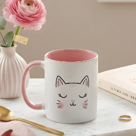 Süße verschlafene Katzen-Gesicht Rosa & Weiße Tass Tasse