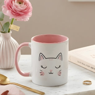 Süße verschlafene Katzen-Gesicht Rosa & Weiße Tass Tasse