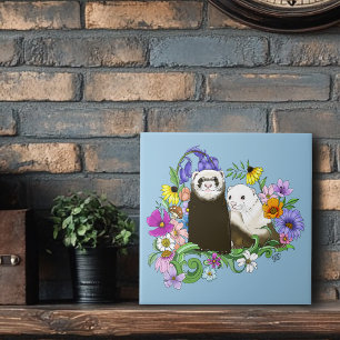 Süße verspielte blaue niedliche florale Frettchen- Fliese
