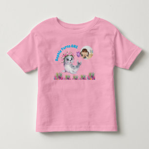 Süße Verspielte Blumenrobbe Mädchen Foto Geburtsta Kleinkind T-shirt