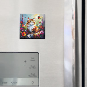 Süße verspielte Katze, Blumen und Schmetterlinge Magnet