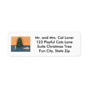 Süße verspielte Katzen-Weihnachtsbaum-Adressetiket