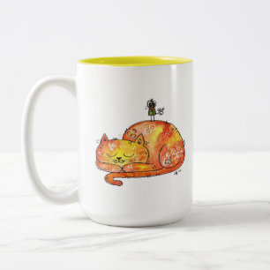 Süße verspielte schlafende Katze Zweifarbige Tasse