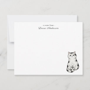 Süße, verspielte Schwarz-Weiß-Aquarell-Katze flach Dankeskarte