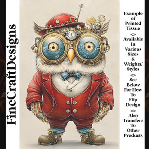Süße verspielte Steampunk-Eule, rote AY4-Dekoupage Seidenpapier