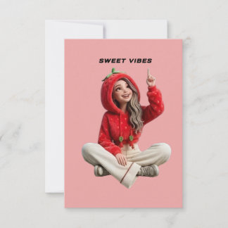Süße Vibes niedliche Erdbeeren Hoodie Charakter ro Dankeskarte