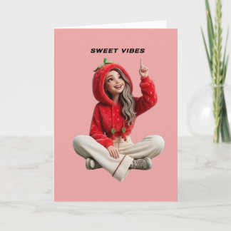 Süße Vibes niedliche Erdbeeren Hoodie Charakter ro Karte