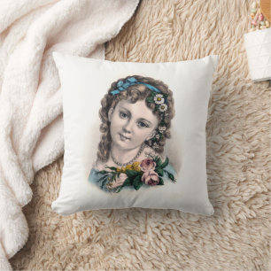 Süße viktorianische Blumenmädchen im Vintage-Stil Kissen