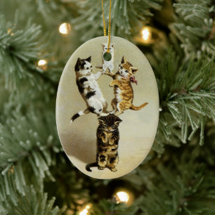 Süße viktorianische Katzen Kätzchen spielen, Humor Keramikornament