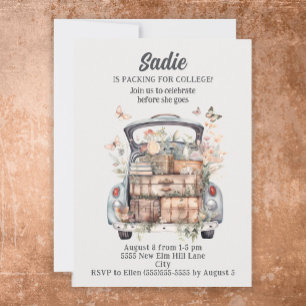 Süße Vintage-Auto-Koffer College-Koffer Party Einladung