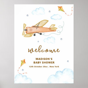 Süße Vintage-Aviator-Flugzeug-Baby-Shower-Willkomm Poster