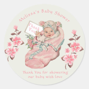 Süße Vintage-Babymädchen-Rosa-Strumpf-Baby-Party Runder Aufkleber