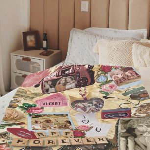 Süße Vintage-Beste-Freunde-Scrapbook-Fotocollage Fleecedecke