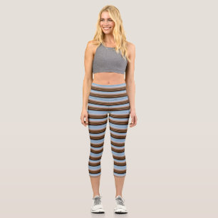 Süße vintage blaue braune Streifen Capri Leggings