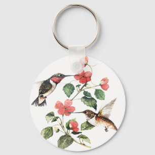 Süße Vintage-Blumen-Kolibri-Paar Schlüsselanhänger