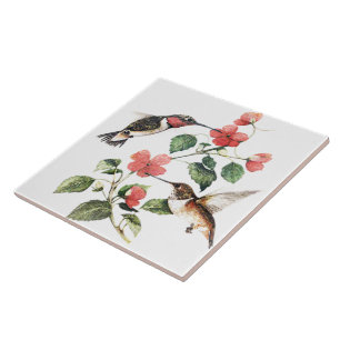 Süße Vintage-Blumen-Kolibris Paar Fliese